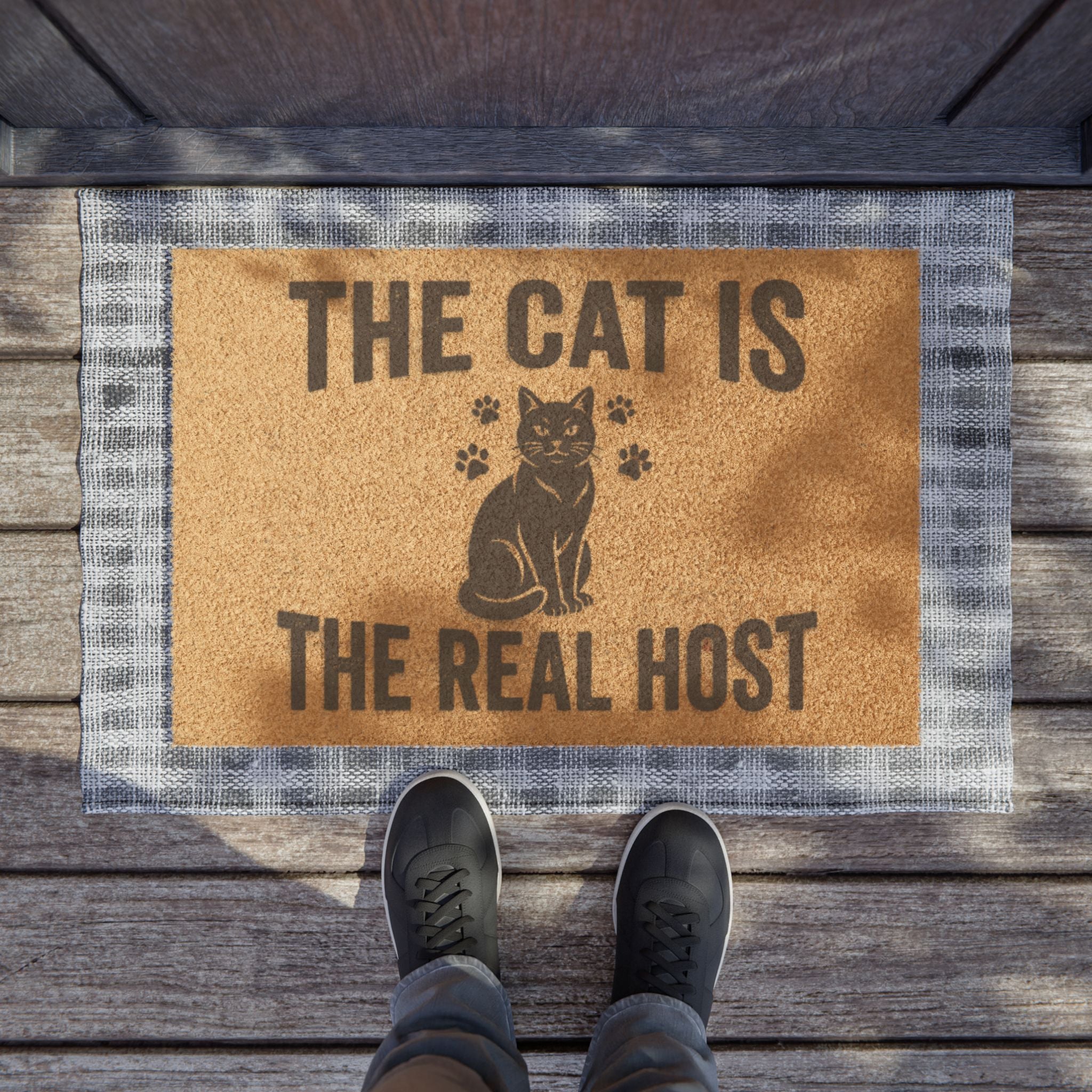 Doormat — "The Cat Is The Real Host" Cat Lover Welcome Mat