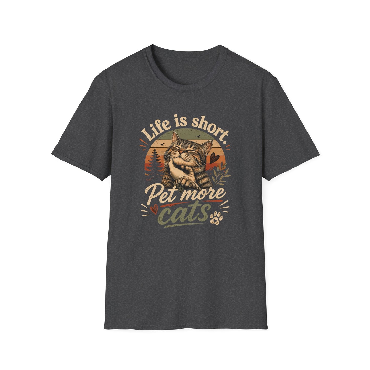 T-Shirt — "Life Is Short, Pet More Cats" Vintage Cat Tee