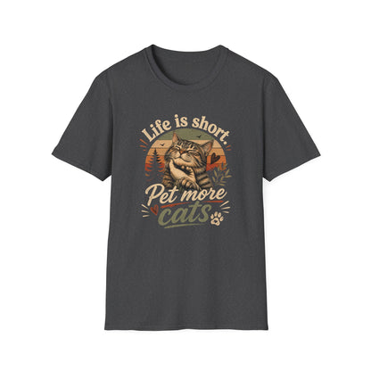 T-Shirt — "Life Is Short, Pet More Cats" Vintage Cat Tee