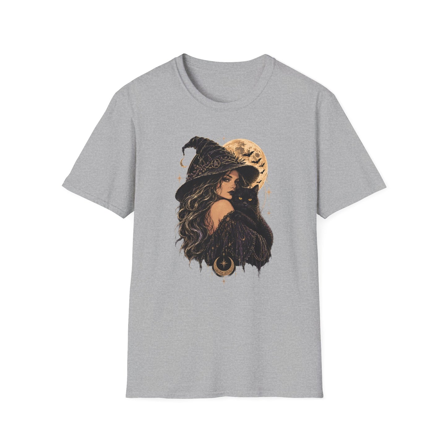 Witch & Black Cat Moon T-Shirt — Mystical Halloween Graphic Tee