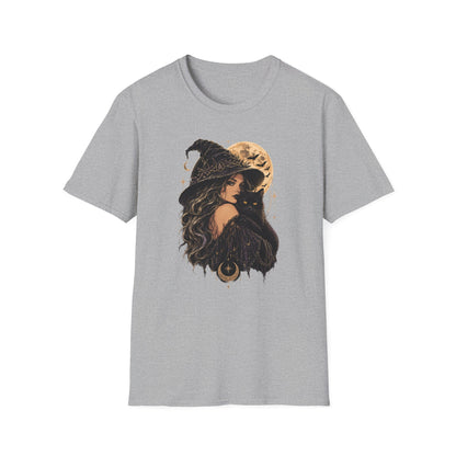 Witch & Black Cat Moon T-Shirt — Mystical Halloween Graphic Tee