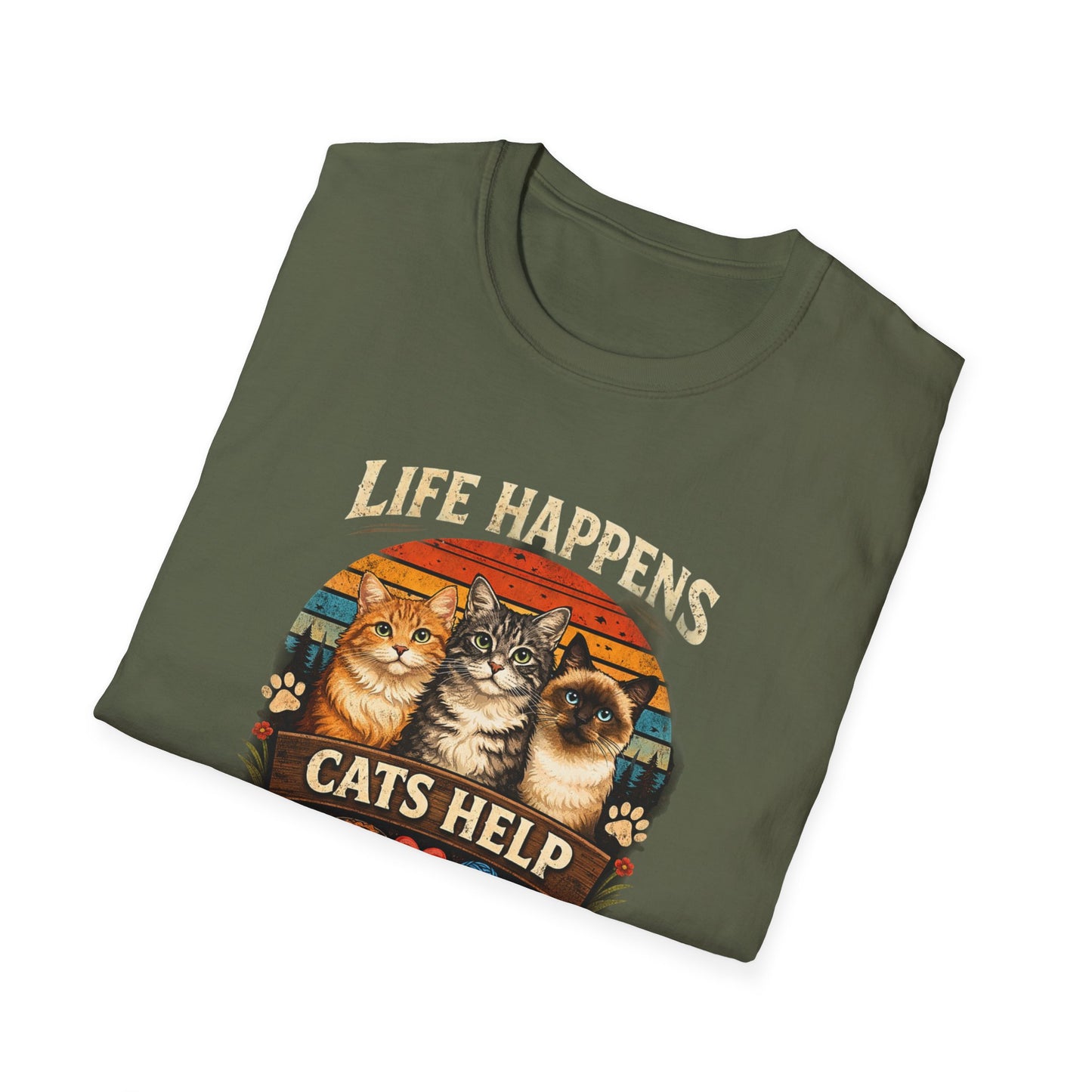 Life Happens Cats Help T-Shirt — Vintage Cat Lover Tee