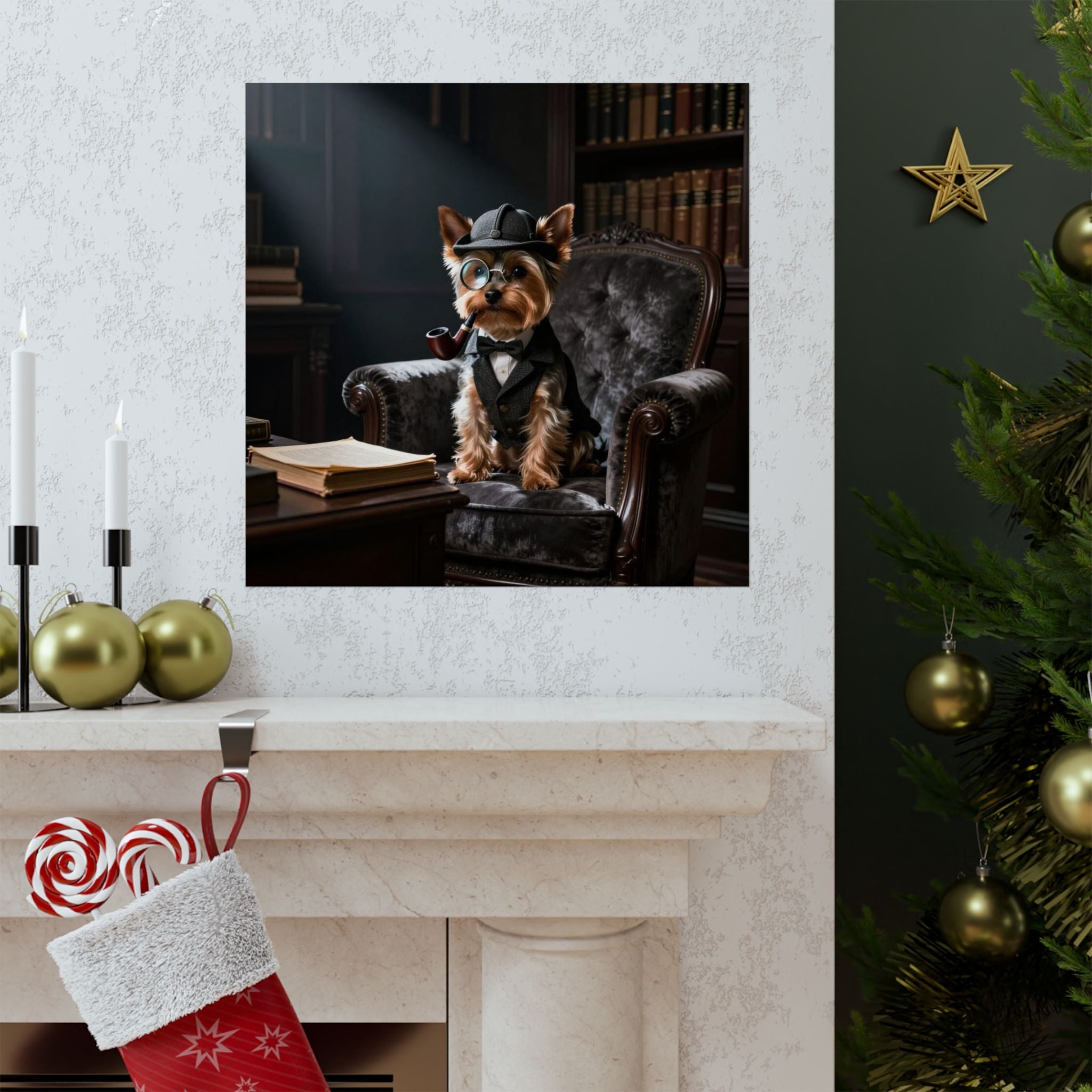 Detective Yorkie Matte Poster — Vintage Dog Portrait Wall Art