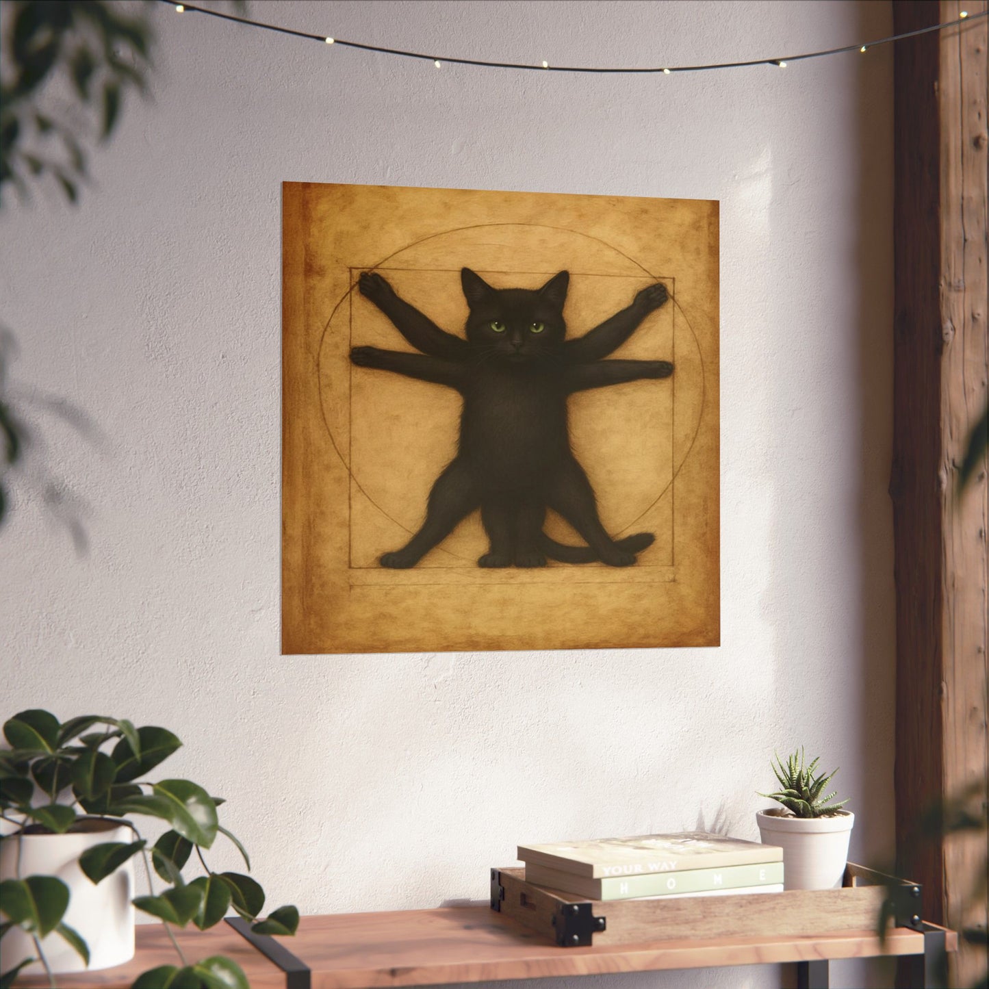 Vitruvian Black Cat Poster — Vintage Anatomy Art Print