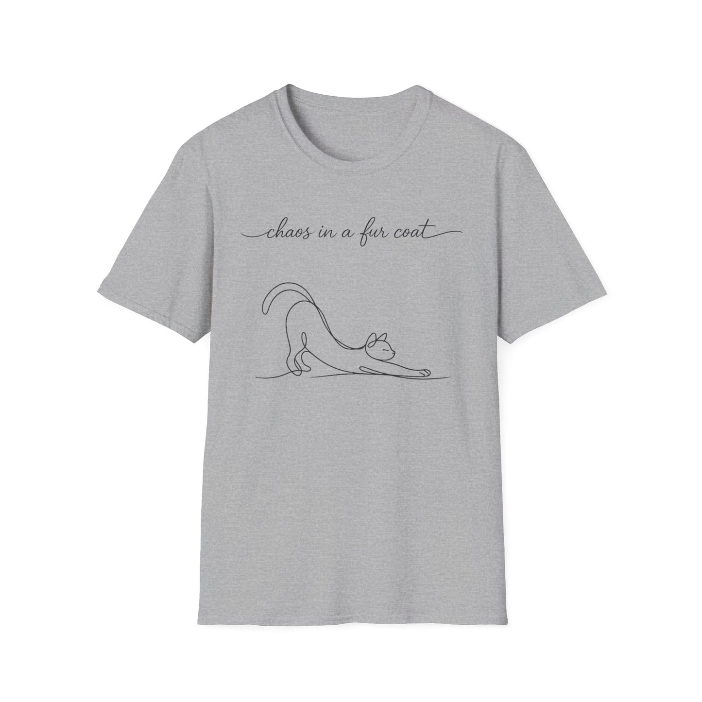 Cat Line Art T-Shirt — "chaos in a fur coat" Minimalist Cat Shirt