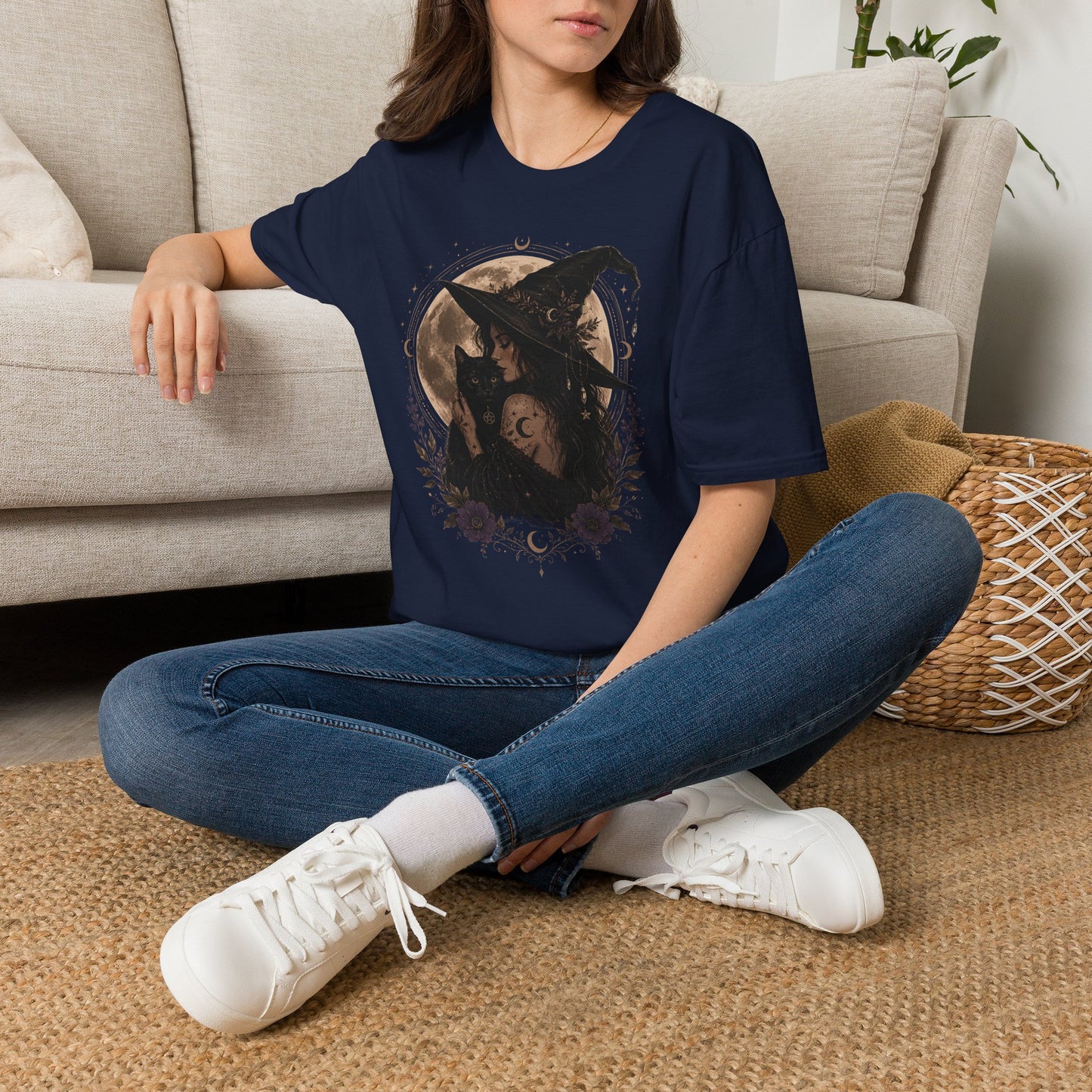 Witch Cat Moon T-Shirt – Gothic Witchcraft Graphic Tee