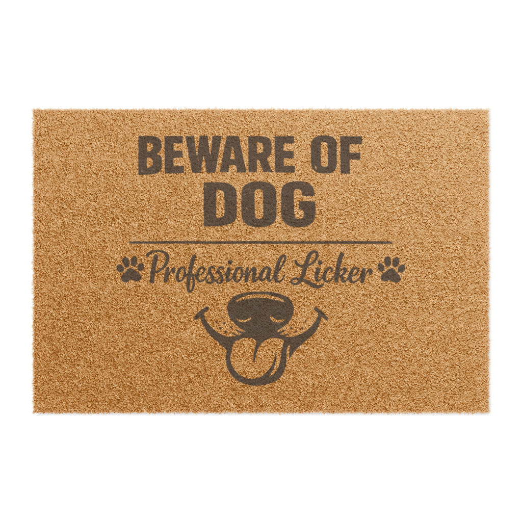 Doormat — "Beware of Dog: Professional Licker" Funny Paw Print Coir Welcome Mat