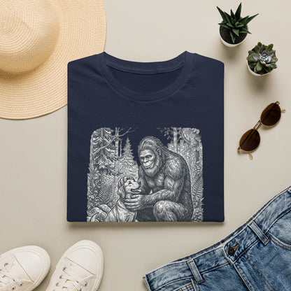 Bigfoot & Dog Graphic T-Shirt — Retro Wilderness Sasquatch Design