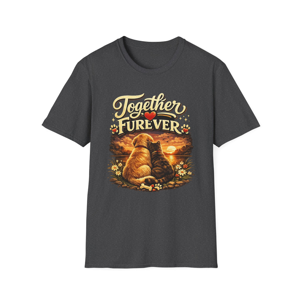 T-Shirt — "Together Furever" Dog and cat Sunset Graphic Tee
