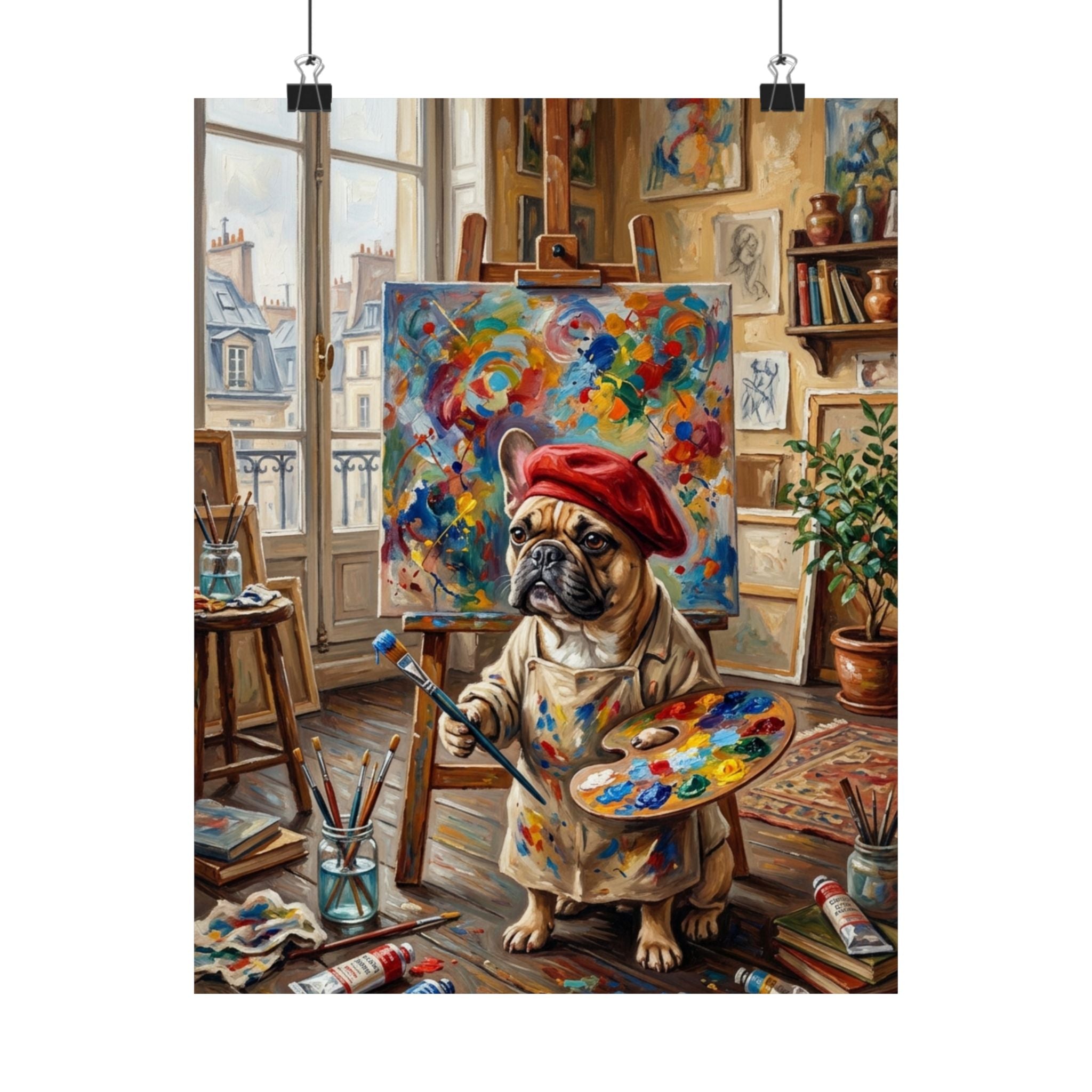 Artist French Bulldog Poster — Cute Painter Dog Art Print