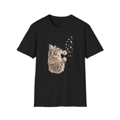 Cat Dandelion T-Shirt — Cute Cat Blowing Dandelion Graphic Tee