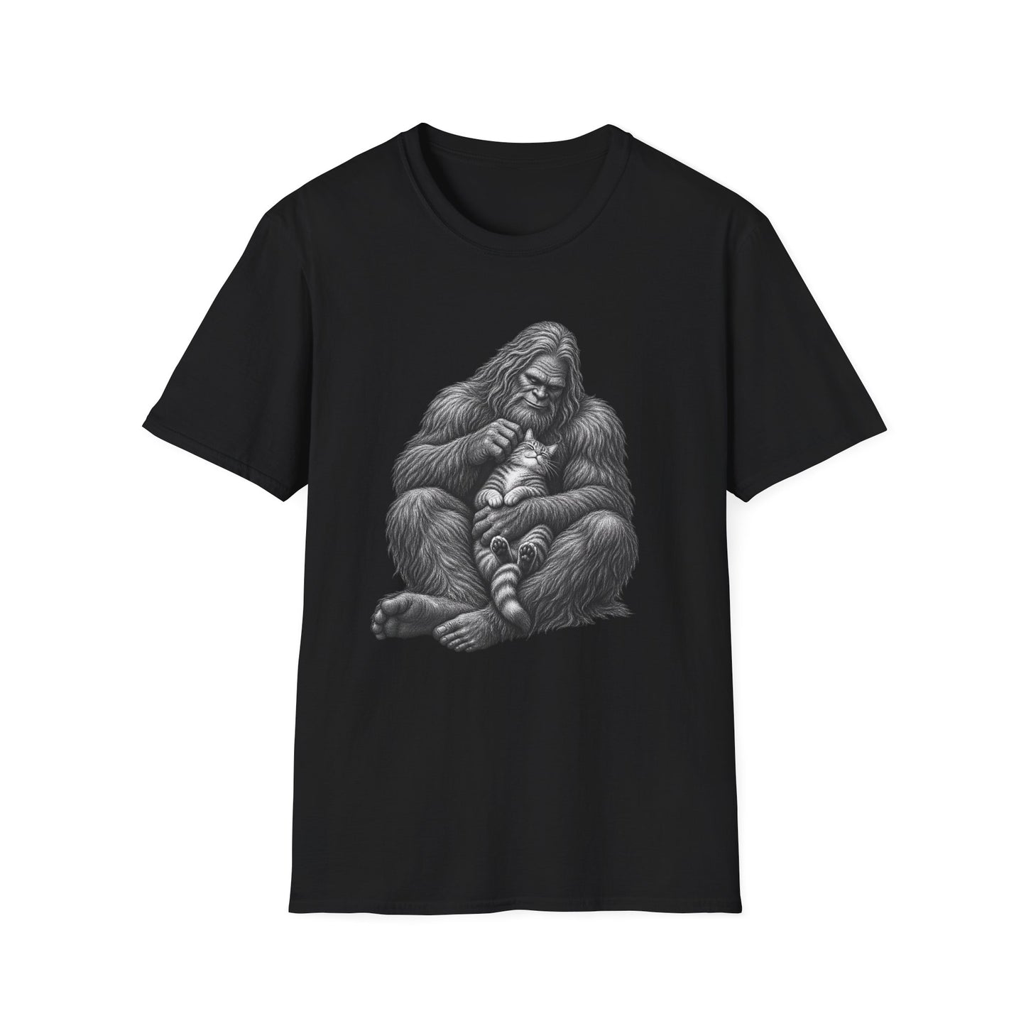 Bigfoot & Kitten T-Shirt — Cute Sasquatch Holding Cat Graphic Tee