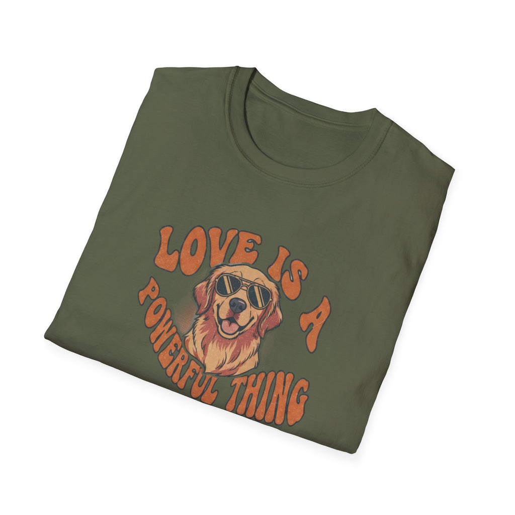 T-Shirt — "Love Is a Powerful Thing" Golden Retriever Graphic Tee