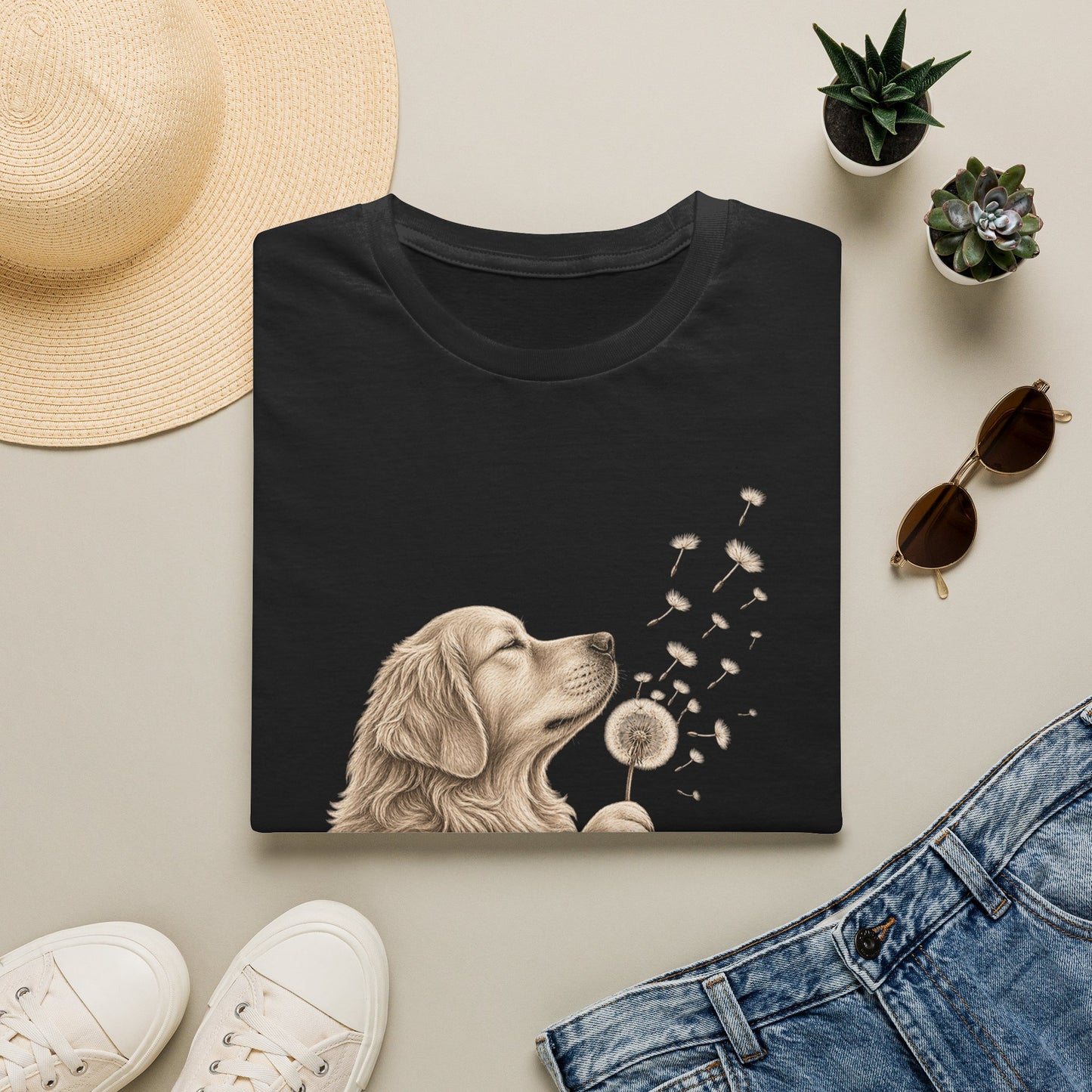 Golden Retriever Dandelion T-Shirt — Cute Dog Floral Tee