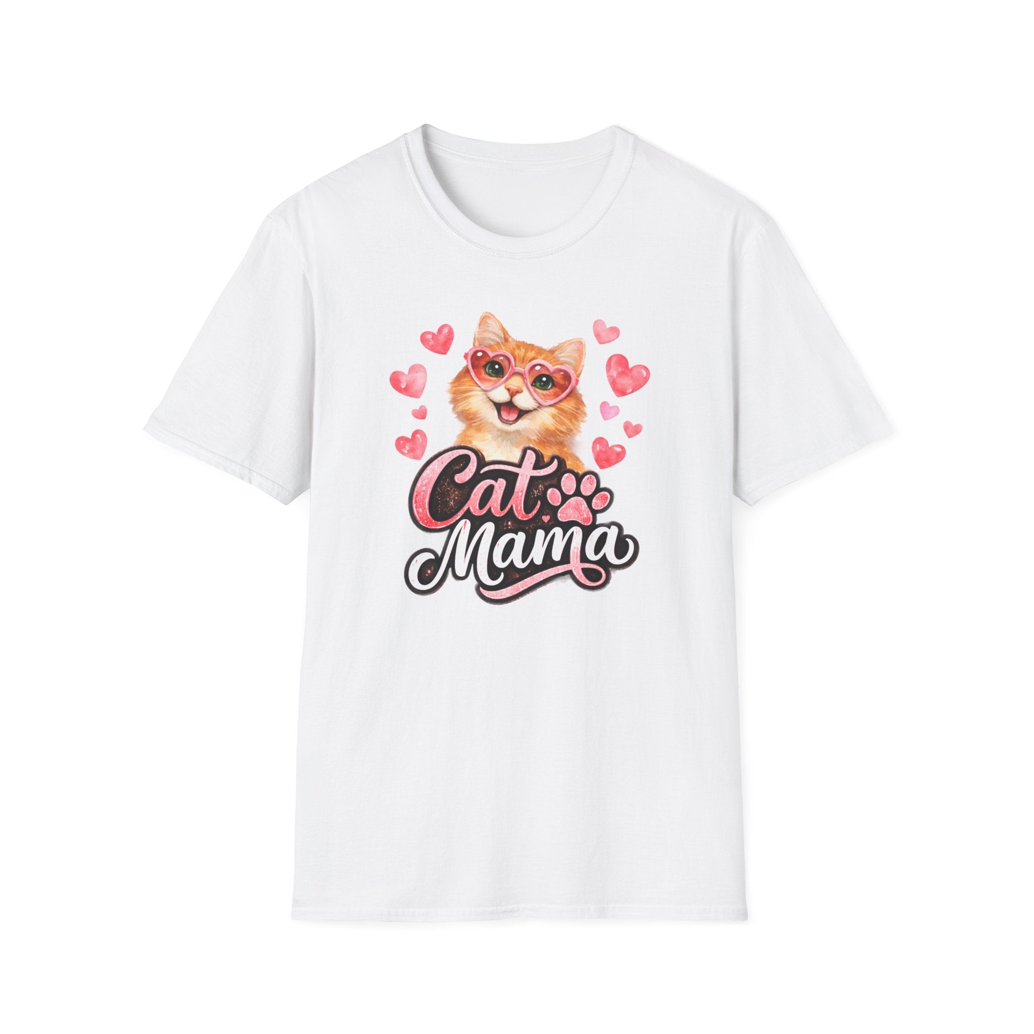 Cat Mama T-Shirt — Cute Cat with Hearts Graphic Tee for Cat Lovers