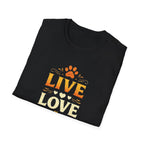 Live Love Bark T-Shirt — Funny Dog Lover Tee with Paw Prints