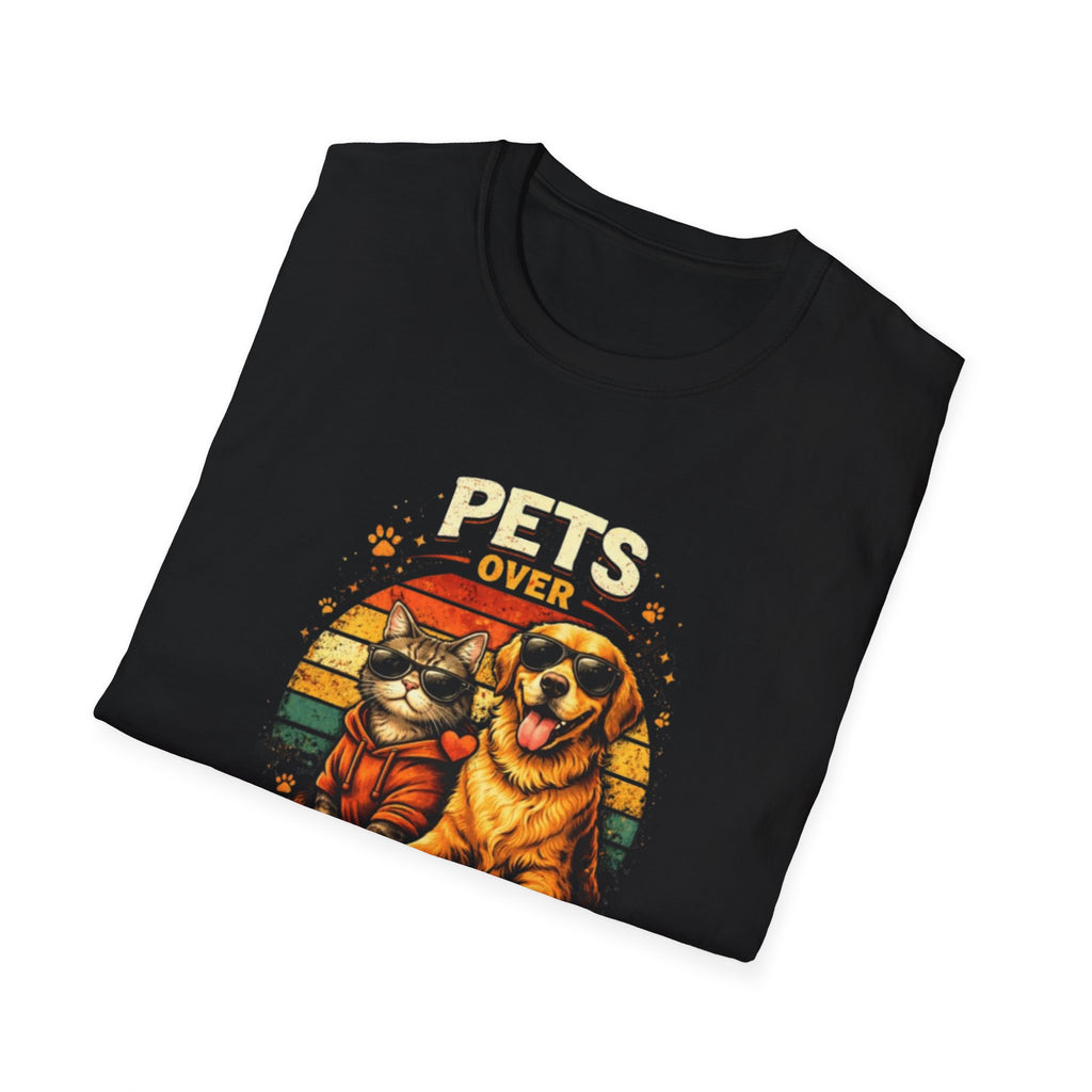 Pets Over People T-Shirt — Retro Cat & Dog Graphic Tee for Pet Lovers