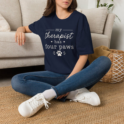 Pet Lover T-Shirt — "My Therapist Has Four Paws" Cute Dog & Cat Therapy Tee
