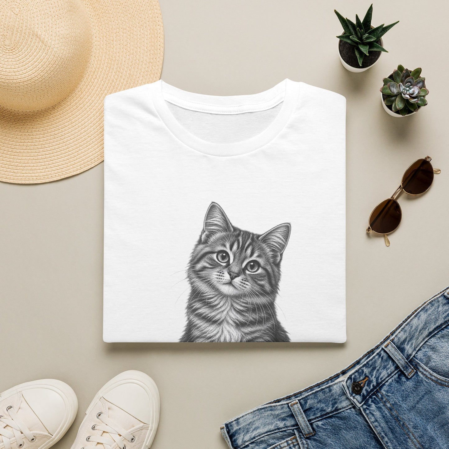 Cat Portrait T-Shirt — Realistic Gray Tabby Kitten Tee