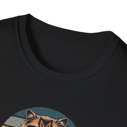 Camiseta gráfica retro de gato con batería baja