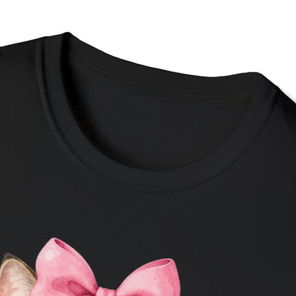 Camiseta de gato adorable: gatito con gafas, lazo rosa y chicle