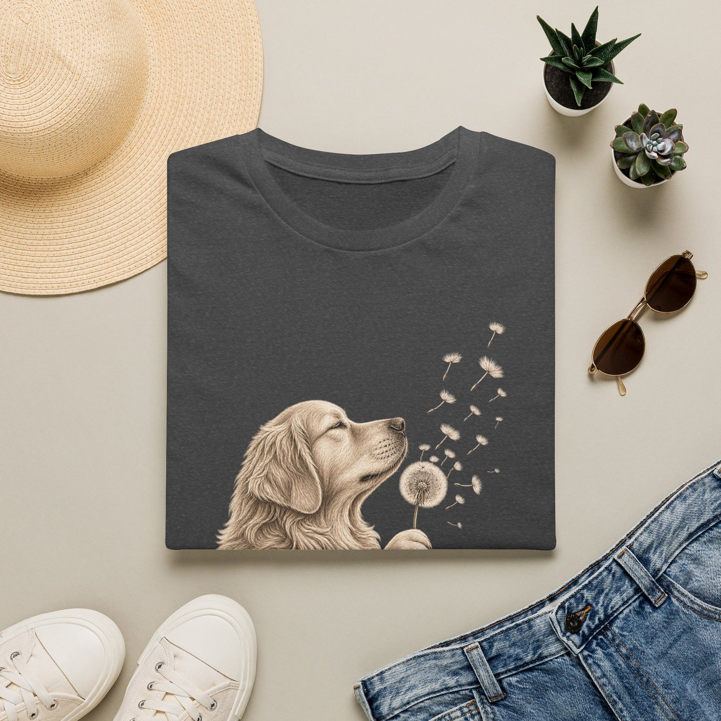 Golden Retriever Dandelion T-Shirt — Cute Dog Floral Tee