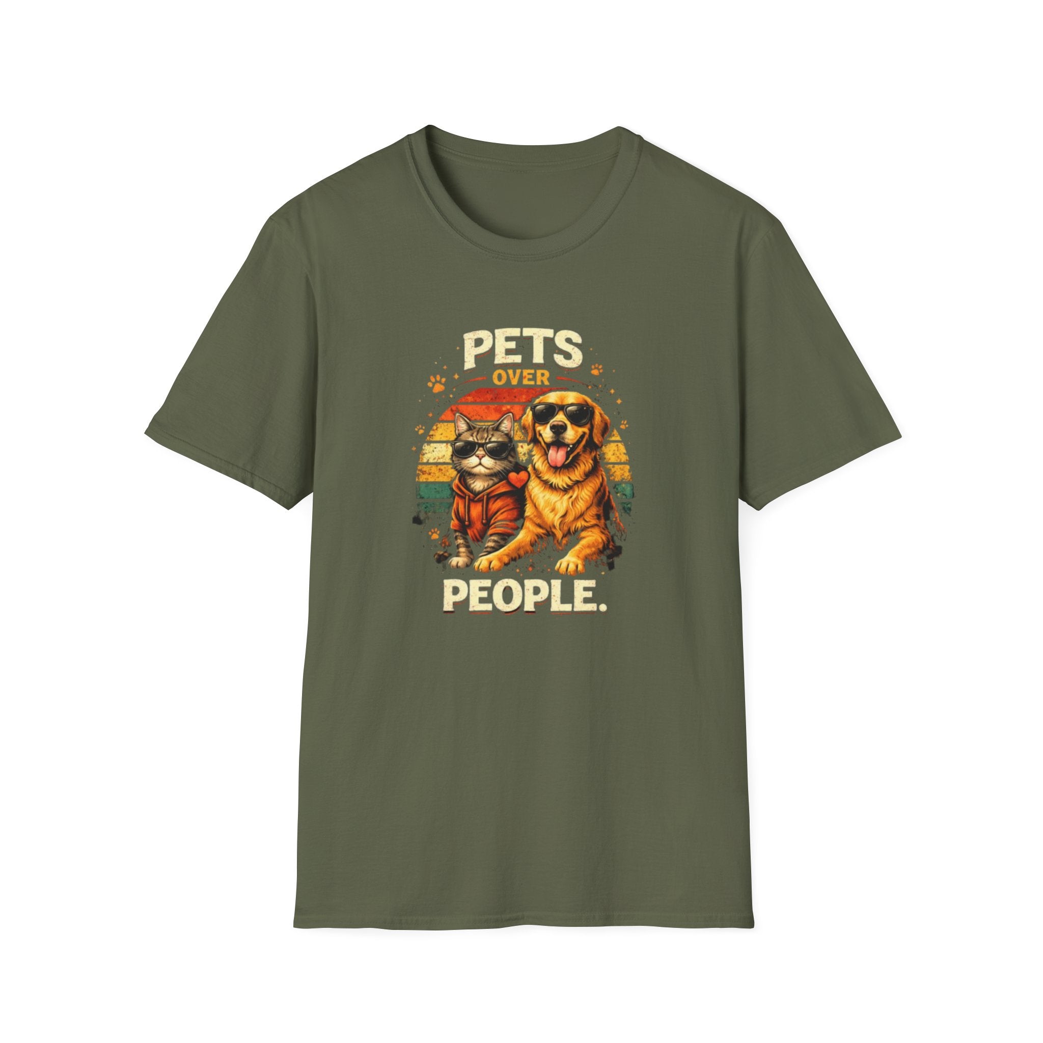 Pets Over People T-Shirt — Retro Cat & Dog Graphic Tee for Pet Lovers