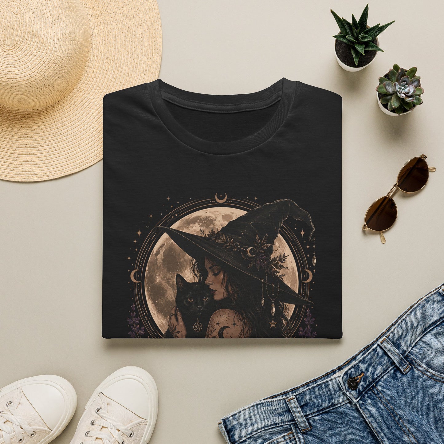 Witch Cat Moon T-Shirt – Gothic Witchcraft Graphic Tee