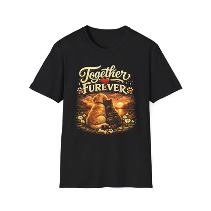 T-Shirt — "Together Furever" Dog and cat Sunset Graphic Tee