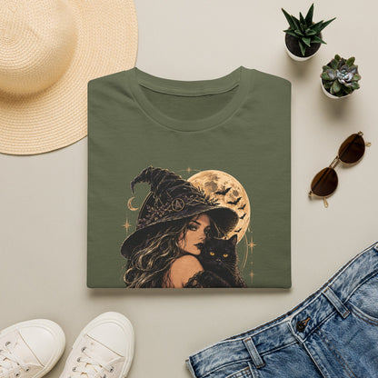 Witch & Black Cat Moon T-Shirt — Mystical Halloween Graphic Tee