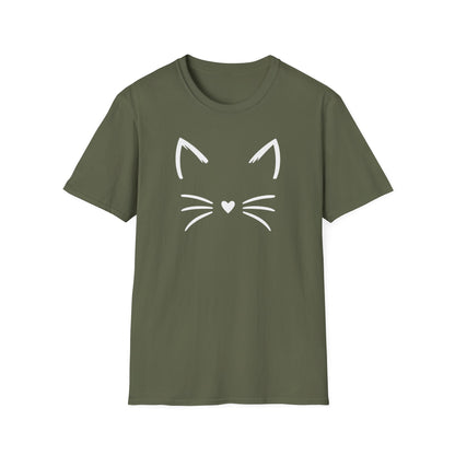 Camiseta con cara de gato y nariz de corazón: una linda camiseta con gráficos minimalistas para amantes de los gatos