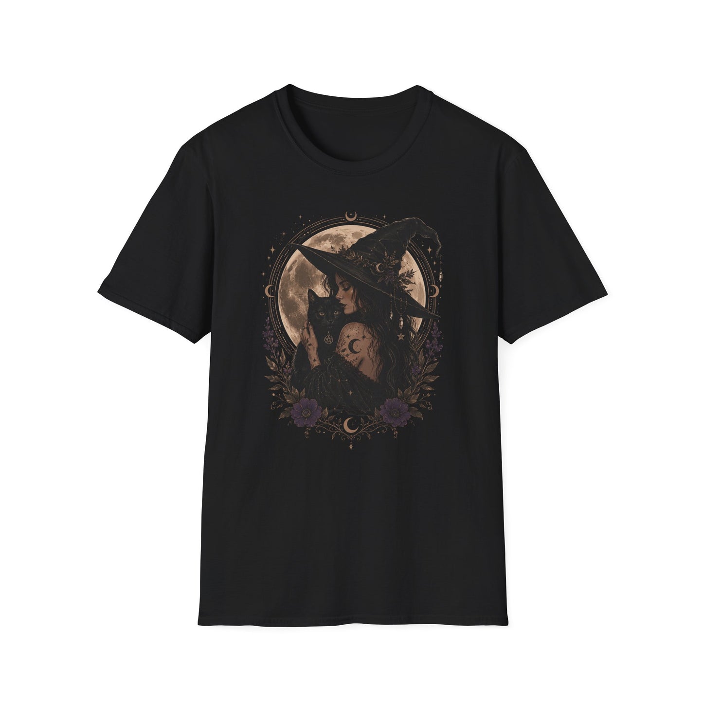 Witch Cat Moon T-Shirt – Gothic Witchcraft Graphic Tee