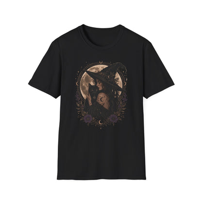 Witch Cat Moon T-Shirt – Gothic Witchcraft Graphic Tee