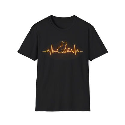 Camiseta con latido de gato — Camiseta con gráfico neón de pulso de gato
