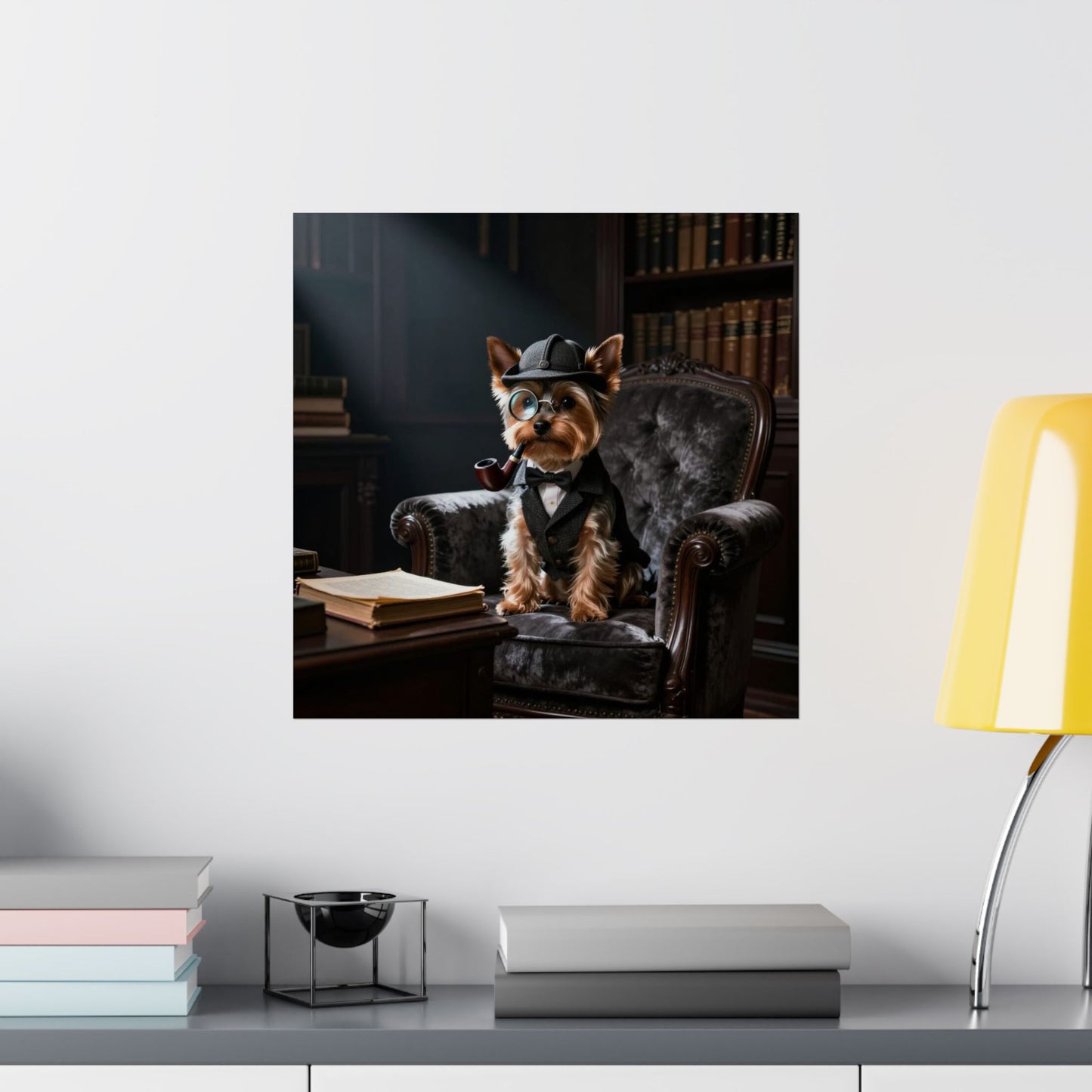 Digital download Detective Yorkie Matte Poster — Vintage Dog Portrait Wall Art