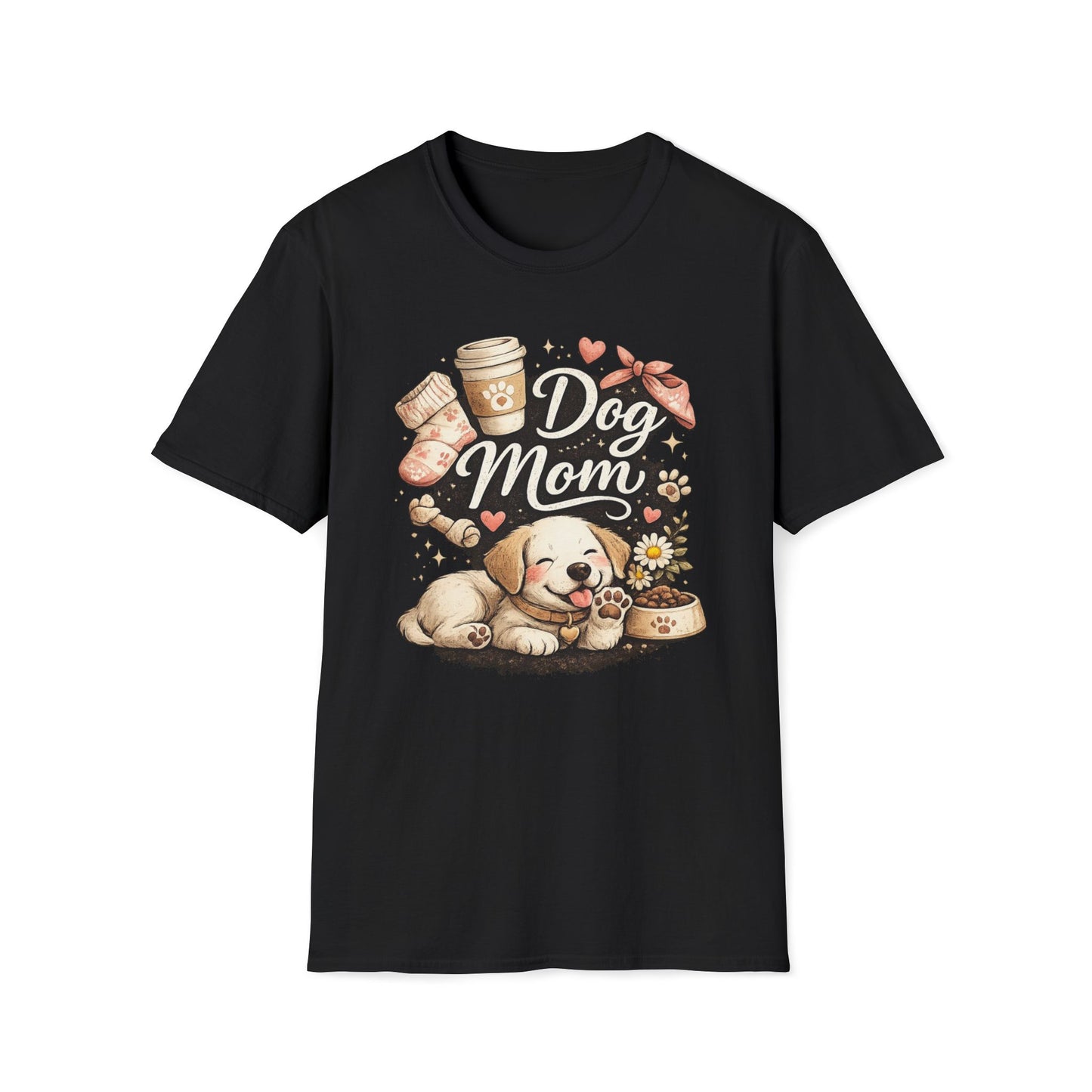 Dog Mom T-Shirt — Cute Puppy, Coffee & Floral Design
