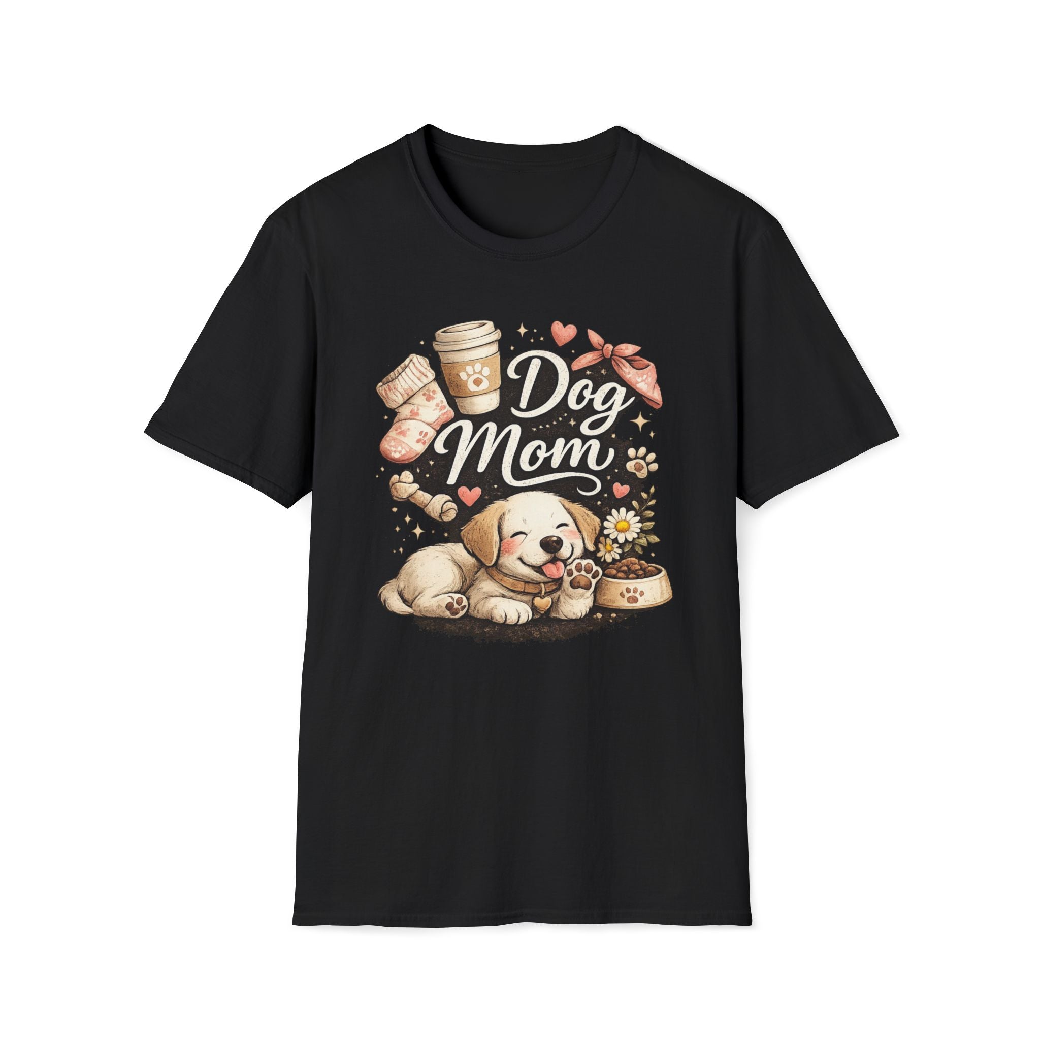 Dog Mom T-Shirt — Cute Puppy, Coffee & Floral Design