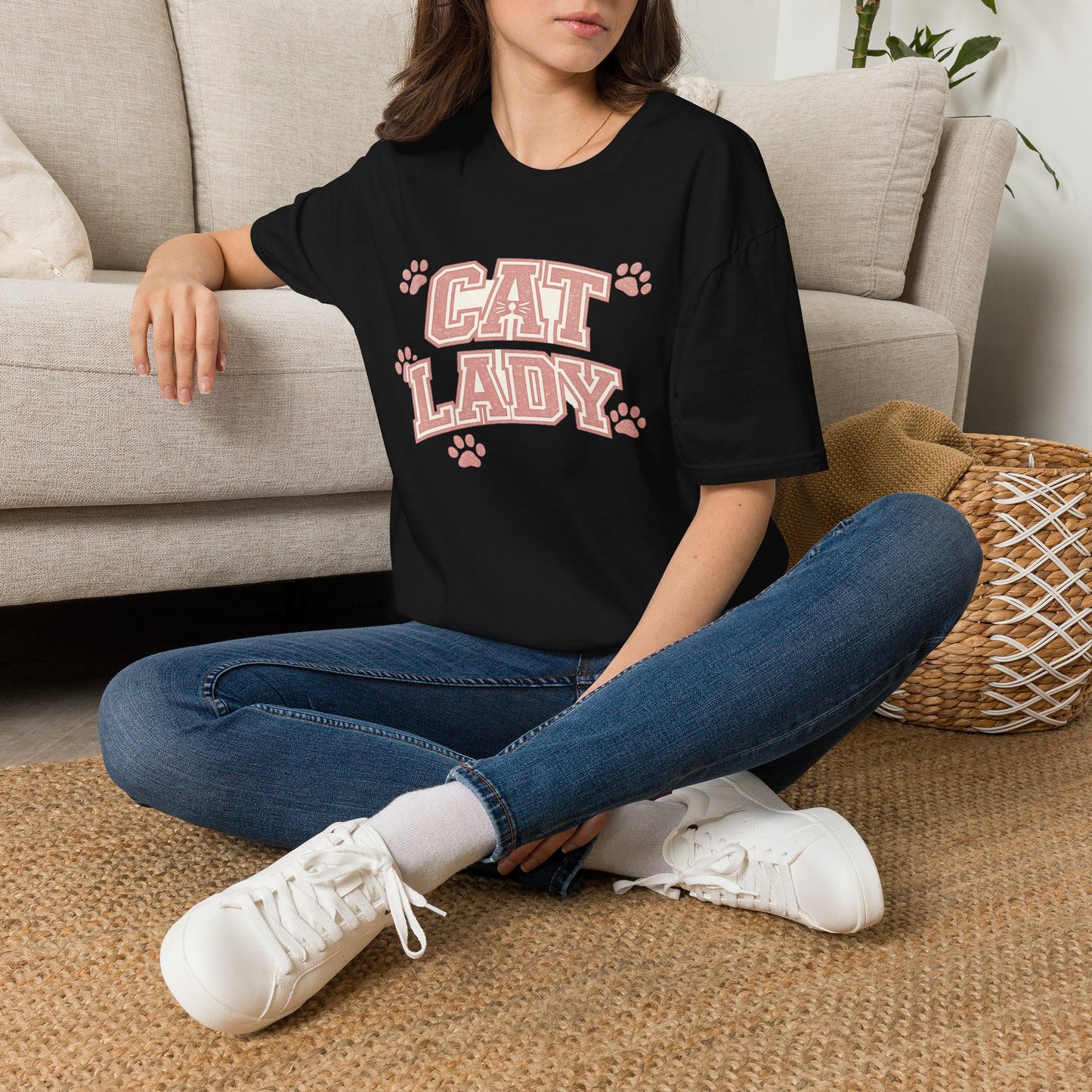 Cat Lady T-Shirt — Cute Pink Paw Print Graphic Tee for Cat Lovers