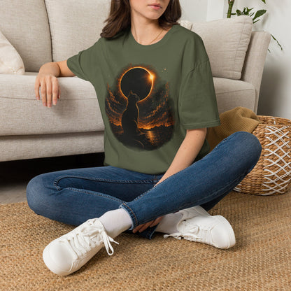 Eclipse Cat T-Shirt — Cosmic Solar Eclipse Cat Silhouette Tee