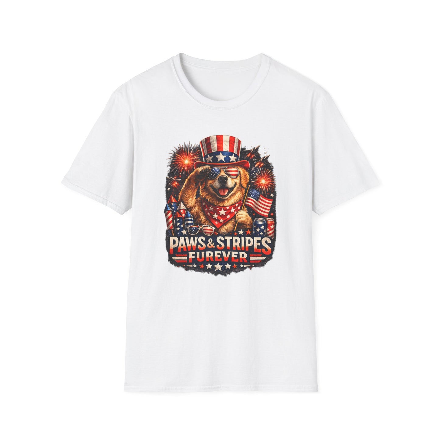 Patriotic Dog T-Shirt — "Paws & Stripes Forever" 4th of July Tee