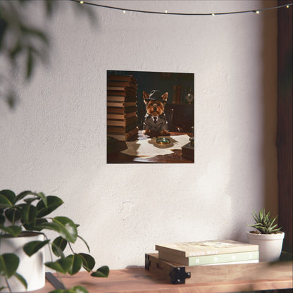 Detective Yorkie Poster — Cute Dog in Trench Coat Matte Vertical Art