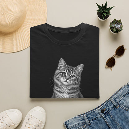 Cat Portrait T-Shirt — Realistic Gray Tabby Kitten Tee