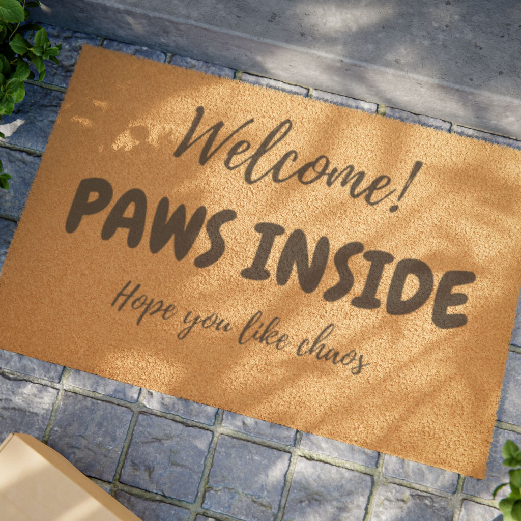 ¡Bienvenidos! Felpudo PAWS INSIDE — Felpudo divertido para mascotas