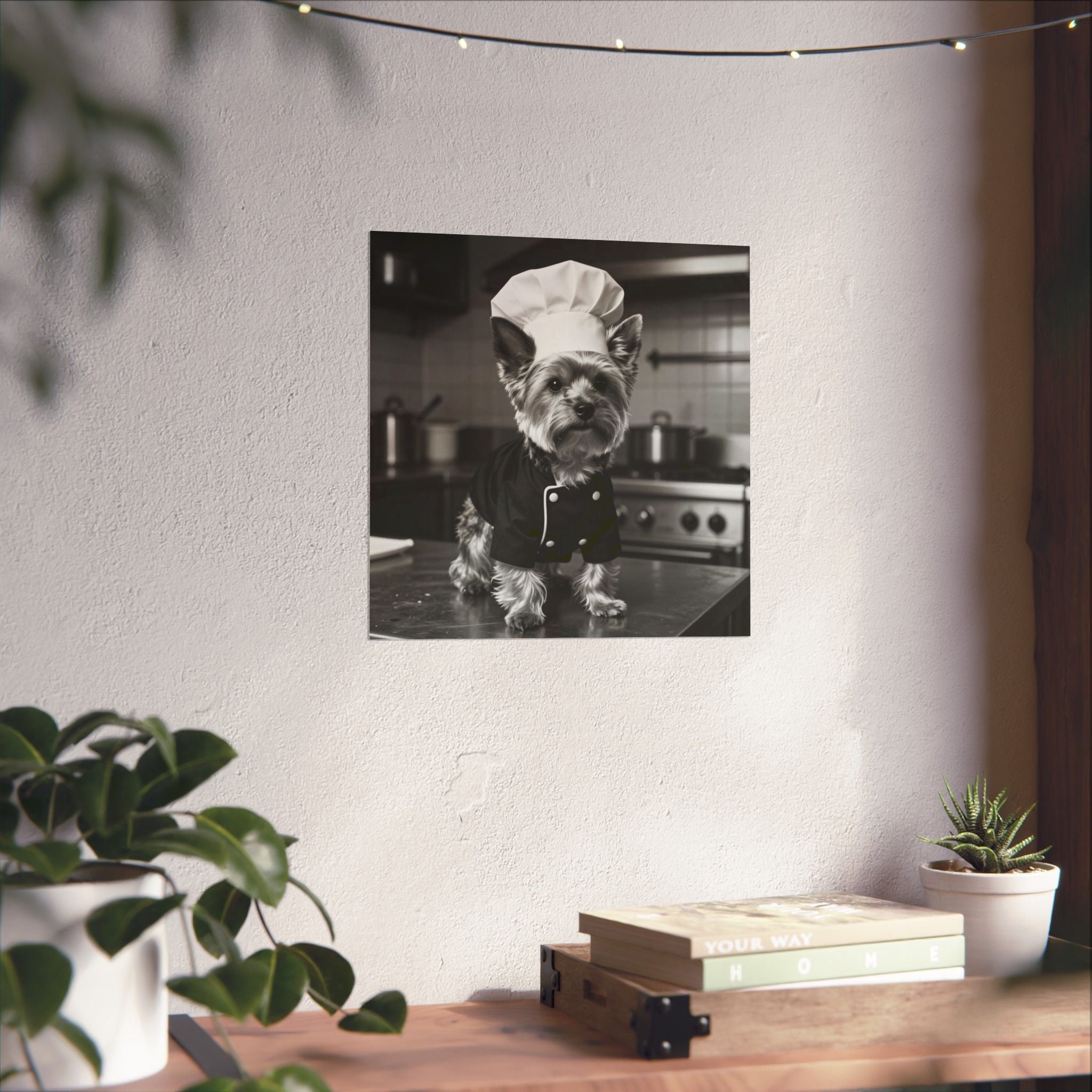 Digital download Chef Dog Poster — Matte Vertical Kitchen Wall Art (Yorkshire Terrier in Chef Hat)