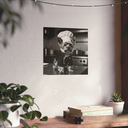 Digital download Chef Dog Poster — Matte Vertical Kitchen Wall Art (Yorkshire Terrier in Chef Hat)