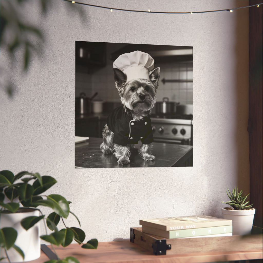 Digital download Chef Dog Poster — Matte Vertical Kitchen Wall Art (Yorkshire Terrier in Chef Hat)