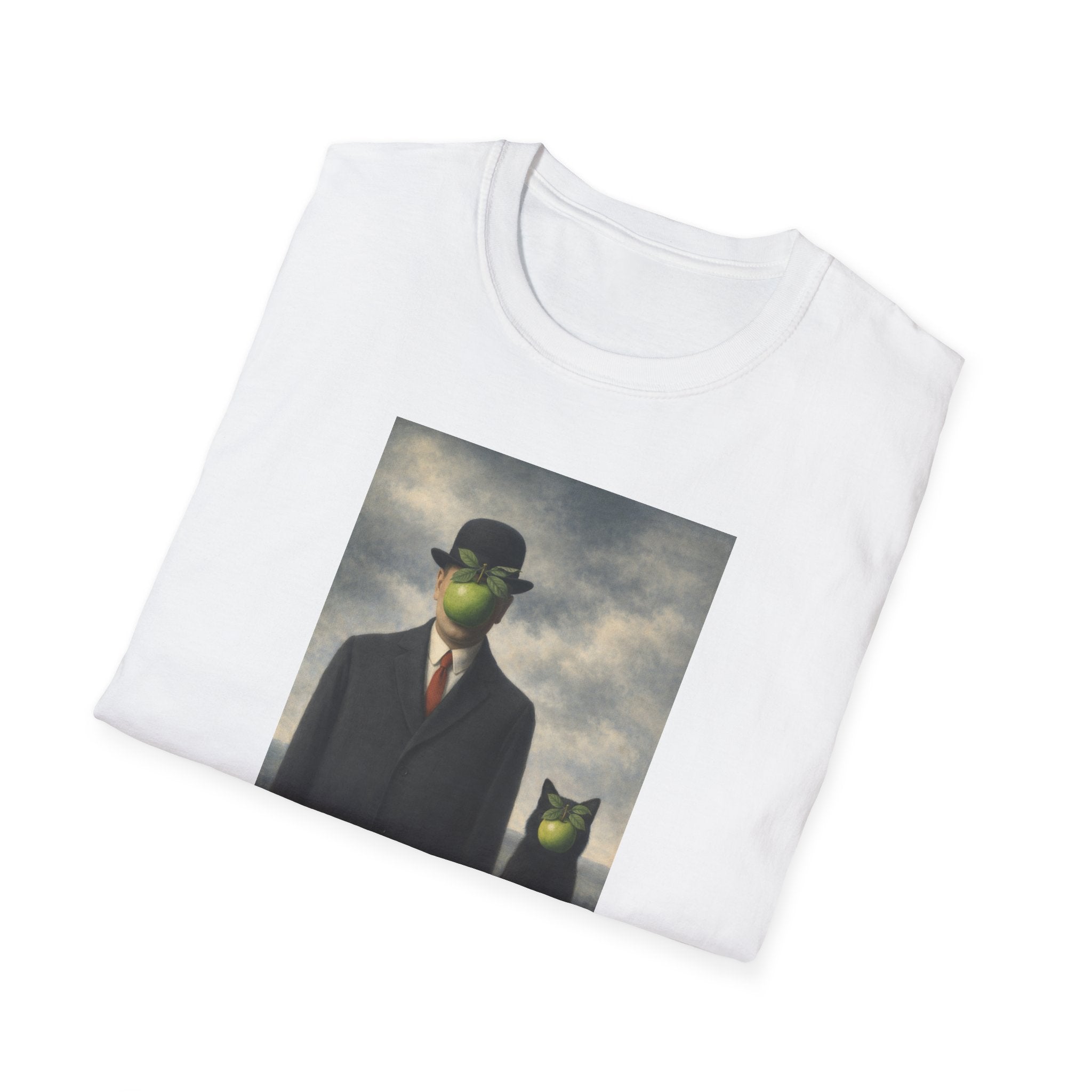 Surreal Magritte-Inspired Man with Apple T-Shirt — Vintage Surrealist Art Tee