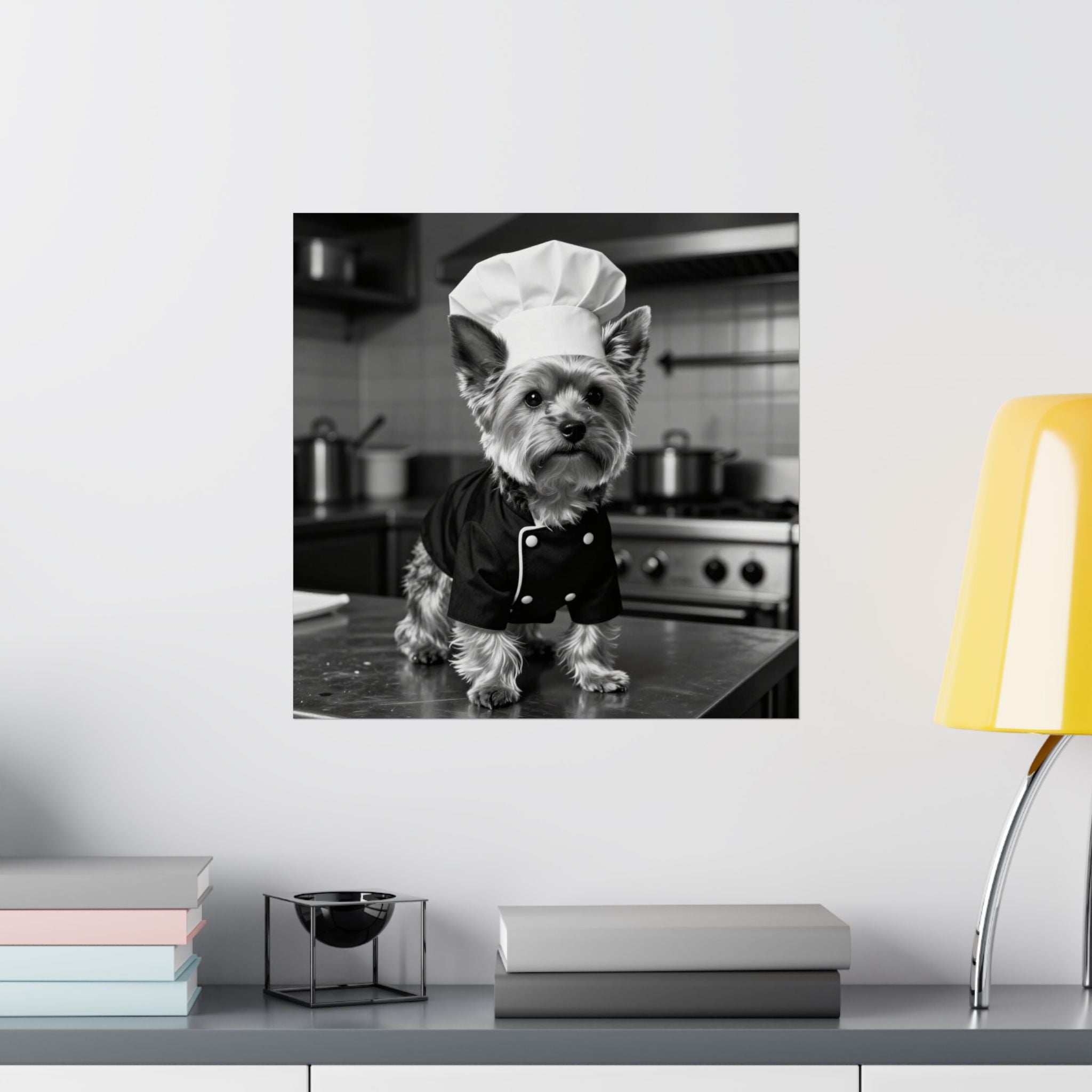 Digital download Chef Dog Poster — Matte Vertical Kitchen Wall Art (Yorkshire Terrier in Chef Hat)