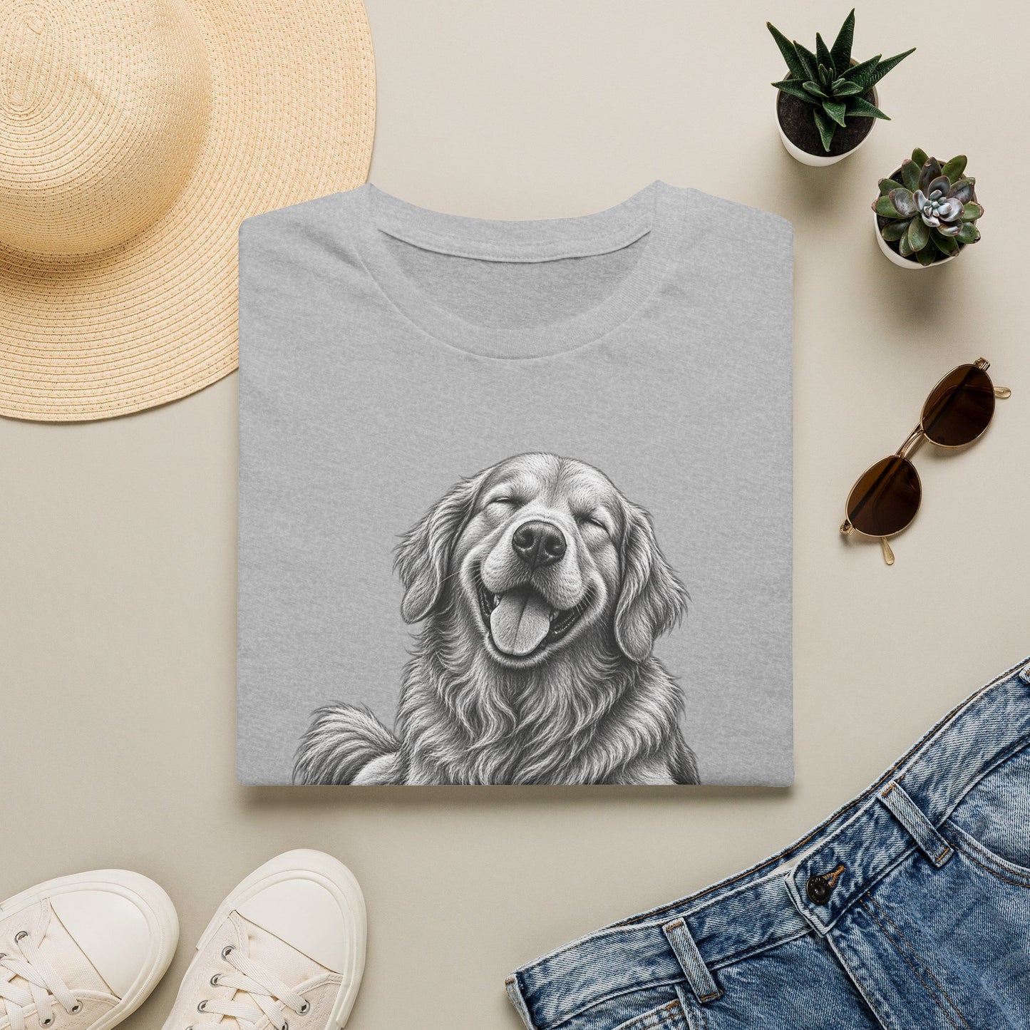 Golden Retriever Portrait T-Shirt — Smiling Dog Graphic Tee for Dog Lovers