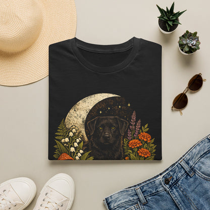 Witch’s Companion Black Dog T-Shirt — “Garden Witch’s Companion” Moon & Floral Tee